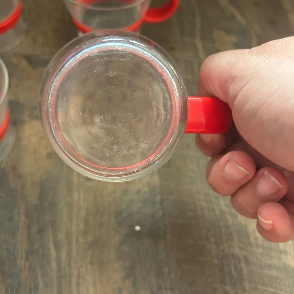 Vintage 80s Bodum Bistro Espresso Cups Set of 4 Red Handle Glass Demitasse